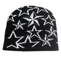 Cappello in maglia nera con motivo a stelle bianche per calore invernale e stile - Taglia unica / Nero