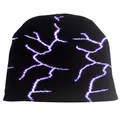 Bonnet en tricot noir avec motif éclair violet pour la chaleur hivernale en extérieur - Taille unique / Motif d'Éclair Violet