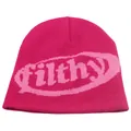 Rozerode gebreide muts met filthy jacquard letters voor herfst winter warmte - Rozerood