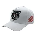White cotton baseball cap with tiger head embroidery and red claw marks on a white background - Adjustable / White