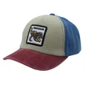 Detalle de gorra infantil multicolor con parche de dinosaurio y costuras de alta calidad - Ajustable (48-54cm) / Caqui Azul Bloque de Color