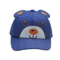 Kids blue denim baseball cap featuring cute bear embroidery and 3D animal ears design - Adjustable / Blue