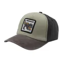Detalle del bordado de dinosaurio y costuras desgastadas en la gorra de algodón lavado - Ajustable (48-54cm) / Patchwork Caqui Negro