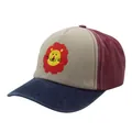 Close-up of tricolor washed cotton kids baseball cap with cute cartoon lion print - Adjustable (48-54cm) / Khaki Red Patchwork
