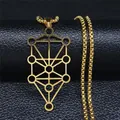 Close-up van gouden Levensboom hanger met ronde boxketting op een zwarte lederen achtergrond - 60CM / Goud