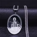 Silver vintage religious Virgin Mary medallion pendant on a stainless steel box chain - Silver