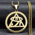 Gold plated stainless steel Eye of Horus pyramid pendant necklace with blue crystal inlay - Box Chain / Gold