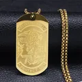 Detail of Saint Michael protective shield pendant on gold stainless steel box chain - Gold