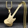 Punk style golden electric guitar pendant necklace with polished box chain for music lovers - 60CM / Gold