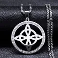 Halskette aus silbernem Edelstahl mit Keltenknoten und Strass auf schwarzem Leder - Silber
