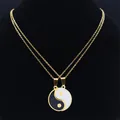 Gold-plated stainless steel Tai Chi Yin Yang pendant necklace set for couples - Long Chain Style / Gold