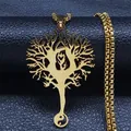 Collana Albero della Vita dorata in acciaio inossidabile con simbolo Yin Yang e cuore - 60CM / Oro