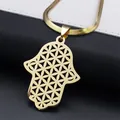 Collier Main de Hamsa vintage avec pendentif doré géométrie fleur de vie sacrée - Or
