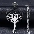 Collana Albero della Vita in acciaio argento con ciondolo cuore e simbolo Yin Yang - 60CM / Argento