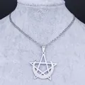 Gothic silver stainless steel necklace with pentagram star pendant on jewelry display - Silver