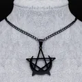 Gothic black crescent moon and pentagram pendant necklace displayed on a jewelry neck bust - Black