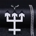 Inverted cross trident pendant necklace in polished stainless steel for men's hip hop style - 60CM / Silver