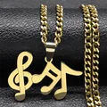 Κολιέ hip hop από χρυσό ανοξείδωτο ατσάλι με μενταγιόν σε σχήμα μουσικής νότας - Χρυσό