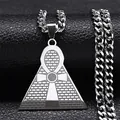 Silver pyramid necklace with Ankh cross symbol on Cuban chain over black leather - Silver