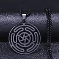 Gothic black stainless steel Hekate wheel pendant necklace with intricate labyrinth design - Sixty Centimeters / Black
