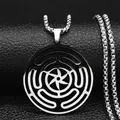 Silver Hecate's Wheel pendant necklace in polished stainless steel with box chain link - Sixty Centimeters / Silver