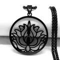 Minimalistische schwarze Lebensblume-Halskette mit hohlem Lotus-Anhänger aus Edelstahl - 60CM / Schwarz