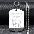 Silver stainless steel dog tag necklace with Meninos do papa engraving and boys design - Silver
