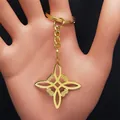 Polished gold Witch's Knot keychain featuring a Celtic design on a black background - Gold