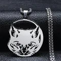 Minimalist silver stainless steel necklace with realistic cat head hollow pendant for women - 60CM / Silver