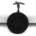 Schwarzer Edelstahl-Schlüsselanhänger mit Siegel der sieben Erzengel und Pentagramm - Schwarz