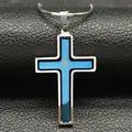 Drehbarer Kreuzanhänger aus Edelstahl mit blauem Inlay und silberner Schlangenkette - Silber Blau (55cm)
