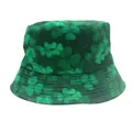 Double-sided bucket hat with green shamrock print for Saint Patrick's Day fashion - M (56-58cm) / Green