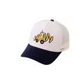 Close-up of excavator embroidery on a navy and white mesh baseball cap for kids - Adjustable (48-54cm) / Off White