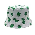 White reversible bucket hat with green shamrock clover print for St. Patrick's Day style - M (56-58cm) / White