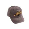 Gros plan détaillé de la broderie pelleteuse jaune sur casquette enfant en coton - Réglable (48-54cm) / Pelleteuse Café