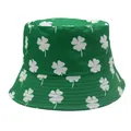 Green reversible bucket hat with white shamrock prints for outdoor sun protection - M (56-58cm) / Light Green