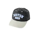 Detail of BOSTON embroidery on washed canvas baseball cap for kids in color block style - Adjustable / BOSTON 1630 Embroidery / Black/Cream