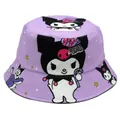 Lila Fischerhut für Kinder mit Kuromi-Comic-Druck und Sternen für den Sonnenschutz - Schwarzer Hasengeist / Verstellbar [56 Cm]