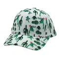 Witte honkbalpet met groene cactusprint en gebogen rand voor dames en heren - Wit (Cactus Print)