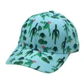 Detailopname van lichtblauwe baseballpet met groene cactusprint en roze bloemendetails - Lichtblauw (Cactus Print)
