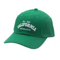 Detail of white 3D embroidery on green cotton baseball cap with EST. 1850 lettering - Green (California)