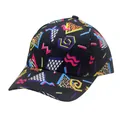 Close-up of Memphis style geometric pattern and colorful print on black baseball cap - Memphis Retro Geometric Print (Style 5)