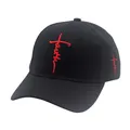 Schwarze Baumwoll-Baseballkappe mit roter Faith-Stickerei in der Seitenansicht - Verstellbar / Schwarz Stil 2 (Rote Stickerei)