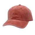 Macro detail of washed cotton fabric and embroidery stitching on red baseball cap - Adjustable / Brick Red