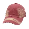 Berretto da baseball vintage rosso scuro con dettagli usurati e visiera curva - Regolabile / Rosso Scuro Distressed (Stile 4)