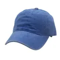 Detail view of washed blue denim baseball cap featuring distressed cotton fabric texture - Adjustable / Sapphire Blue