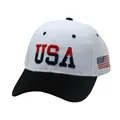 Detailed view of USA 3D embroidery and flag patch on cotton baseball cap texture - Adjustable / White
