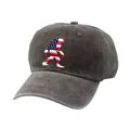 Macro detail of the Sasquatch embroidery with American flag pattern on a gray cap - Adjustable / Coffee