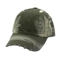 Close-up of distressed vintage baseball cap showing fabric texture and rip details - Adjustable / Distressed Army Green (Style 5)