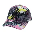 Detailed view of colorful tropical palm and leopard print on a breathable baseball cap - Tropical Palm Leopard Composite Print (Style 10)